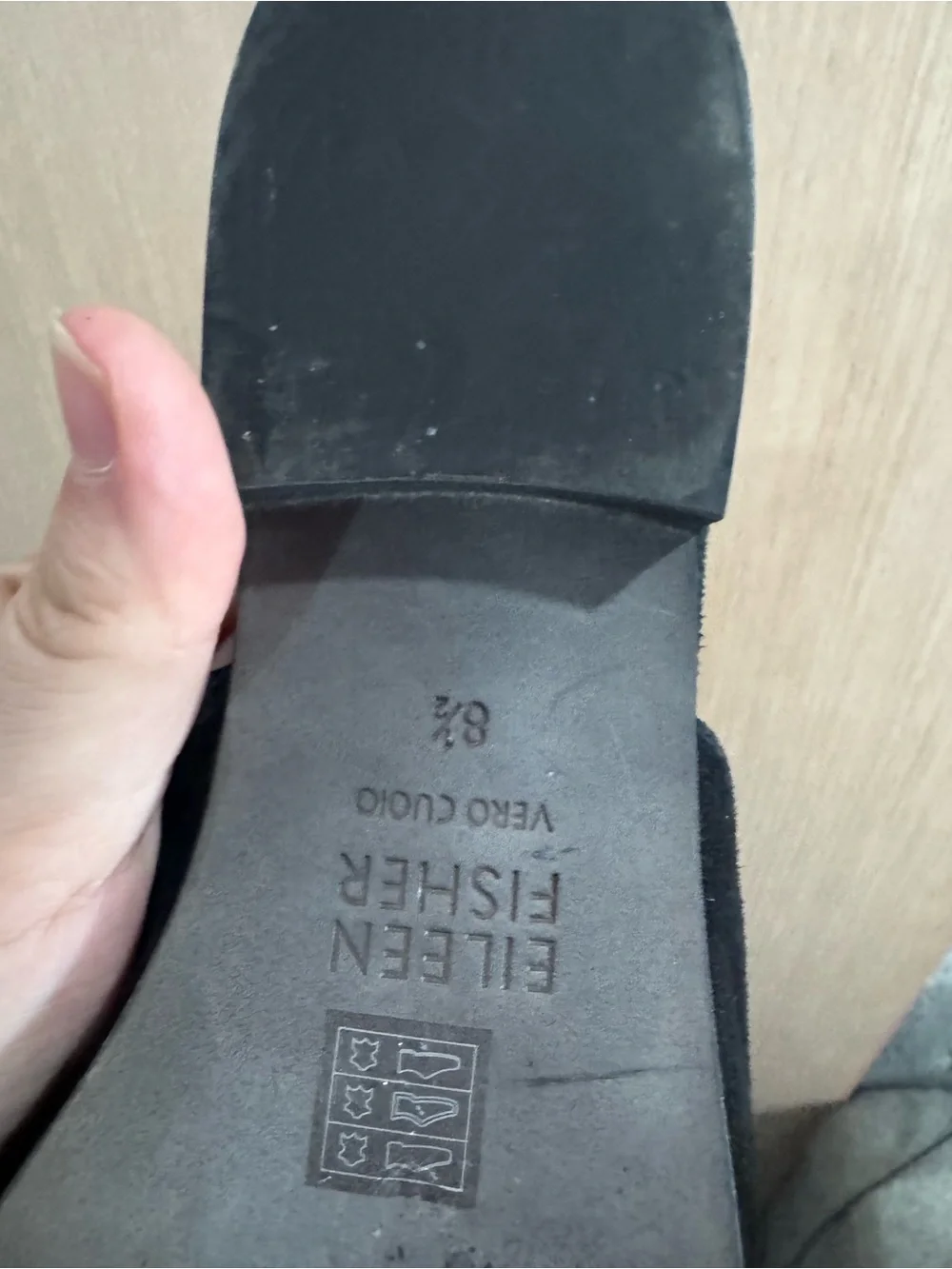 Women Eileen Fisher Black Real Leather Suede Small Heeled Slip-On Flat Size 8.5